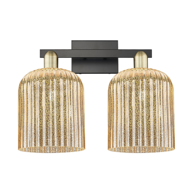 Innovations Bridal Veil 19in 2-Light Bath Vanity Light | Industrial Black Antique Brass and Mercury Ribbed Glass | Bathroom | Model 716-2W-BAB-G559-8ME