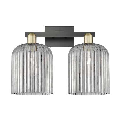 Innovations Bridal Veil 19in 2-Light Bath Vanity Light | Industrial Black Antique Brass Steel and Light Smoke Ribbed Glass | Model 716-2W-BAB-G559-8SM