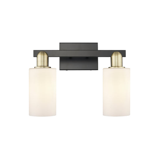 Innovations Clymer 15in 2-Light Bath Vanity | Industrial Black Antique Brass Steel and Matte White Glass | Bathroom Vanity Light | Model 716-2W-BAB-G801