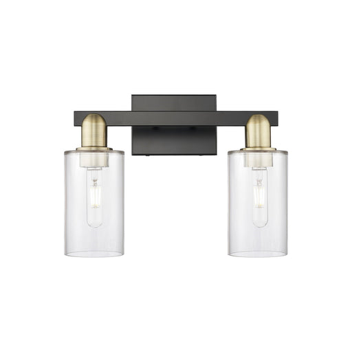Innovations Clymer 15in 2-Light Bath Vanity | Industrial Black Antique Brass Steel and Clear Glass | Bathroom Vanity Light | 14.88 | Model 716-2W-BAB-G802