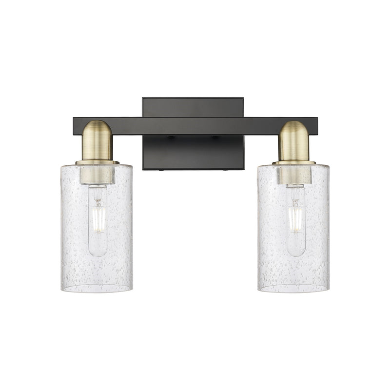 Innovations Clymer 15in 2-Light Bath Vanity | Industrial Black Antique Brass Steel and Seedy Glass | Bathroom Vanity & Powder Room | Model 716-2W-BAB-G804