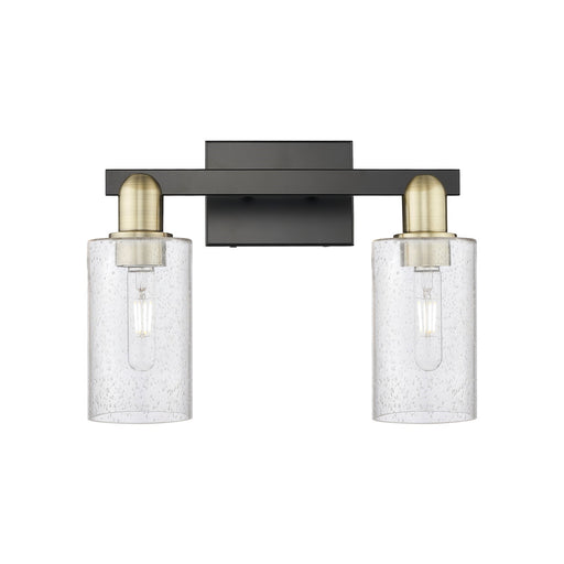 Innovations Clymer 15in 2-Light Bath Vanity | Industrial Black Antique Brass Steel and Seedy Glass | Bathroom Vanity & Powder Room | Model 716-2W-BAB-G804