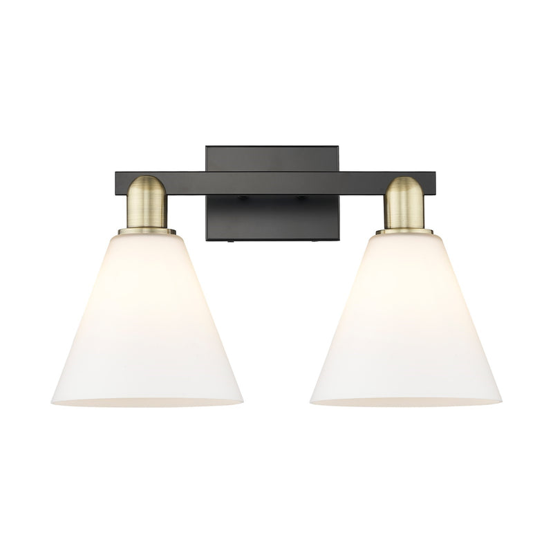 Innovations Berkshire Glass 19in 2-Light Bath Vanity | Industrial Black Antique Brass and Matte White Glass | Bathroom Vanity | Model 716-2W-BAB-GBC-81