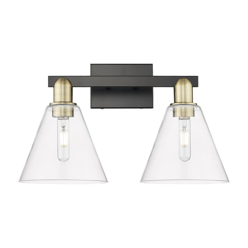 Innovations Berkshire Glass 19in 2-Light Bath Vanity | Industrial Black Antique Brass Steel and Clear Glass | Bathroom & Powder | Model 716-2W-BAB-GBC-82