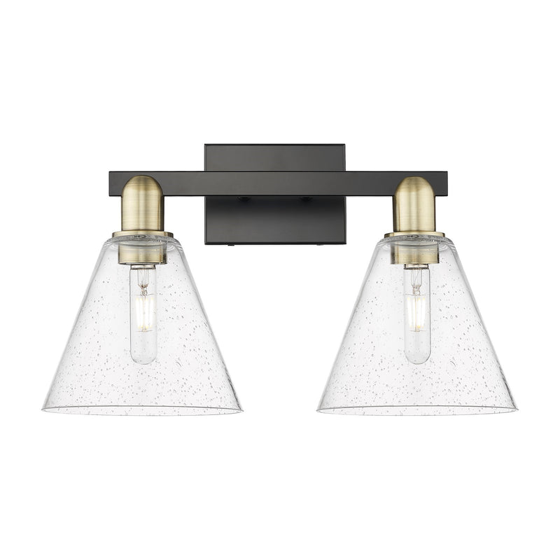 Innovations Berkshire Glass 19in 2-Light Bath Vanity Light | Industrial Black Antique Brass and Seedy Glass | Bathroom Vanity | Model 716-2W-BAB-GBC-84