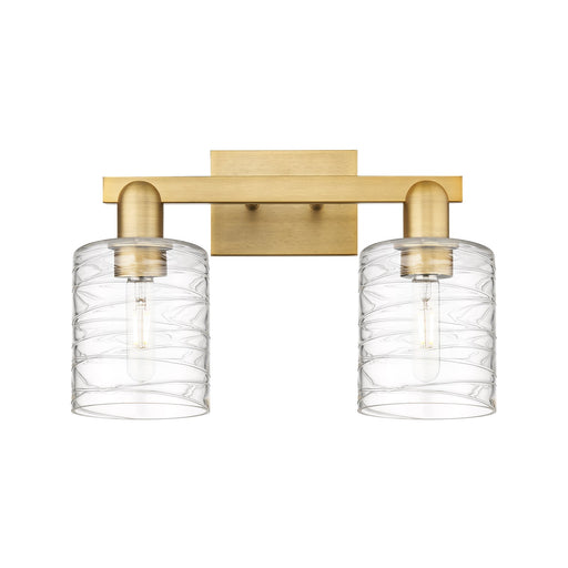 Innovations Cobbleskill 16in 2-Light Bath Vanity Light | Industrial Brushed Brass Steel and Deco Swirl Clear Glass | Bathroom | Model 716-2W-BB-G1113