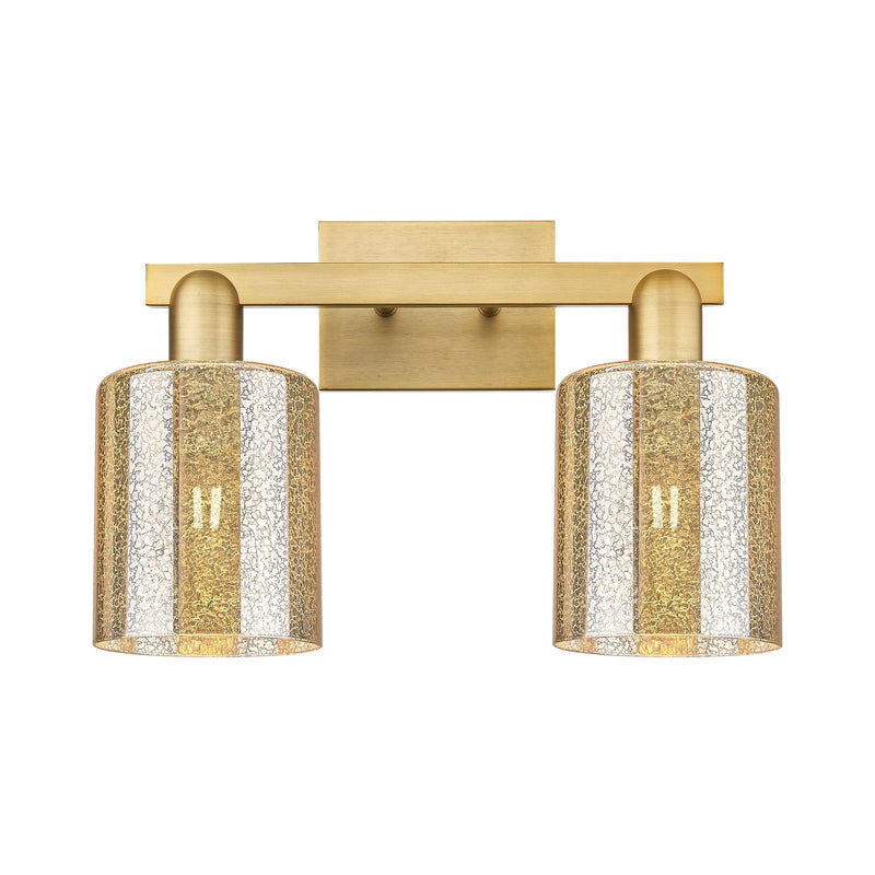 Innovations Cobbleskill 16in 2-Light Bath Vanity Light | Industrial Brushed Brass Steel and Mercury Glass | Bathroom Vanity | 16 x | Model 716-2W-BB-G116