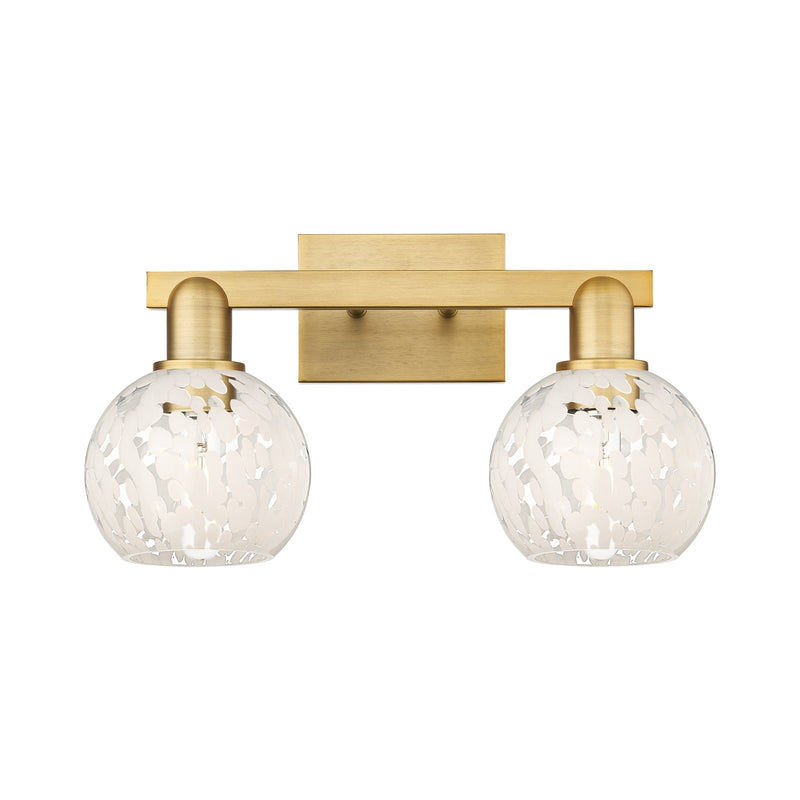 Innovations White Mouchette 17in 2-Light Bath Vanity Light | Industrial Brushed Brass and White Mouchette Glass | Bathroom | Model 716-2W-BB-G1216-6WM