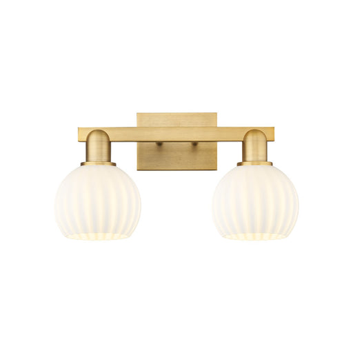 Innovations Lighting White Venetian 17in 2-Light Bath Vanity | Industrial Brushed Brass and White Venetian Glass | Bathroom | Model 716-2W-BB-G1217-6WV