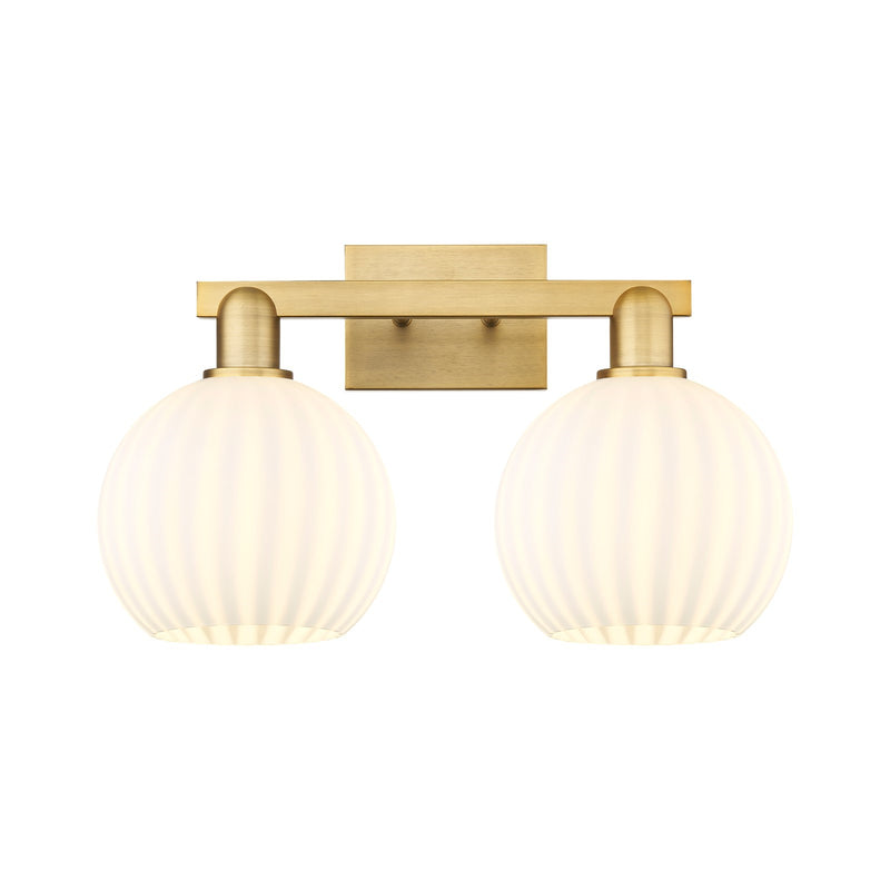Innovations Lighting White Venetian 19in 2-Light Bath Vanity | Industrial Brushed Brass and White Glass | Bathroom & Powder | Model 716-2W-BB-G1217-8WV