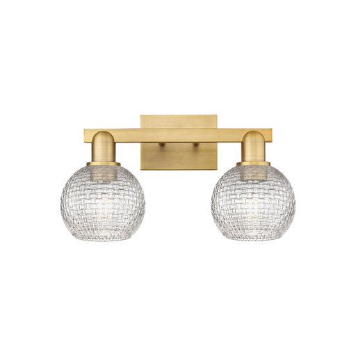 Innovations Athens 17in 2-Light Bath Vanity | Industrial Brushed Brass and Clear Basket Weave Glass | Bathroom Vanity Light | Model 716-2W-BB-G122C-6CL