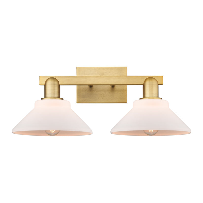 Innovations Orwell 19in 2-Light Bath Vanity Light | Industrial Brushed Brass Steel and Matte White Glass | Bathroom Vanity | 19.38 | Model 716-2W-BB-G131