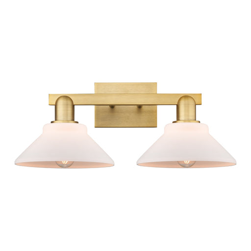Innovations Orwell 19in 2-Light Bath Vanity Light | Industrial Brushed Brass Steel and Matte White Glass | Bathroom Vanity | 19.38 | Model 716-2W-BB-G131