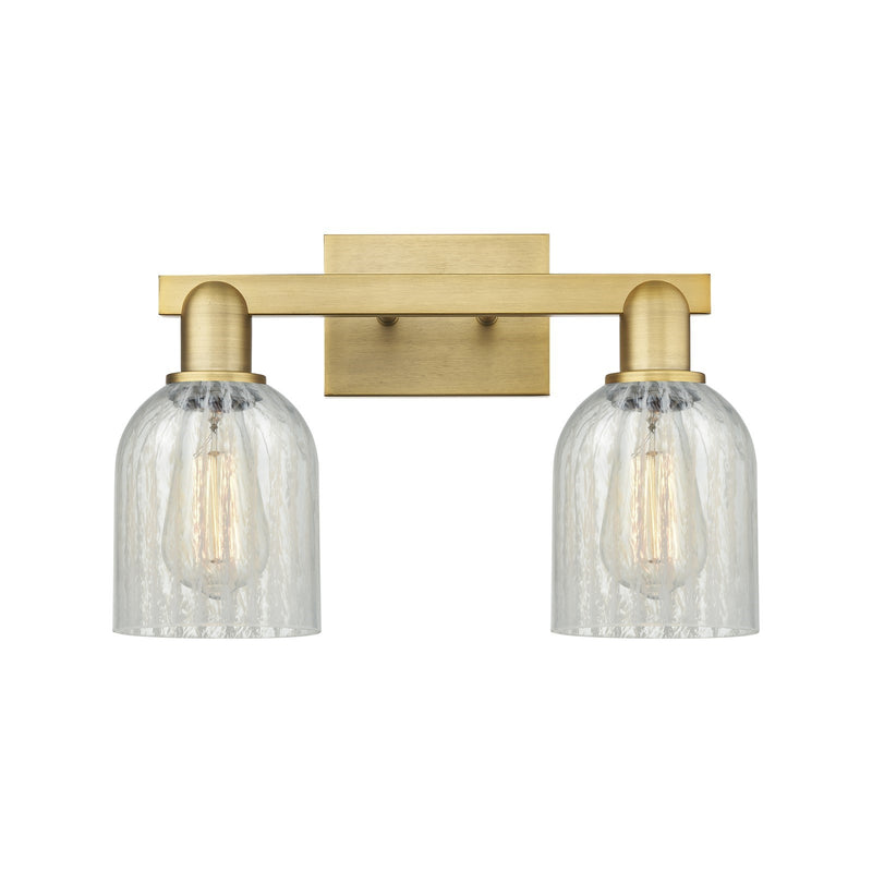 Innovations Caledonia 16in 2-Light Bath Vanity Light | Industrial Brushed Brass and Mouchette Glass | Bathroom Vanity | 16 x 10.75 | Model 716-2W-BB-G2511