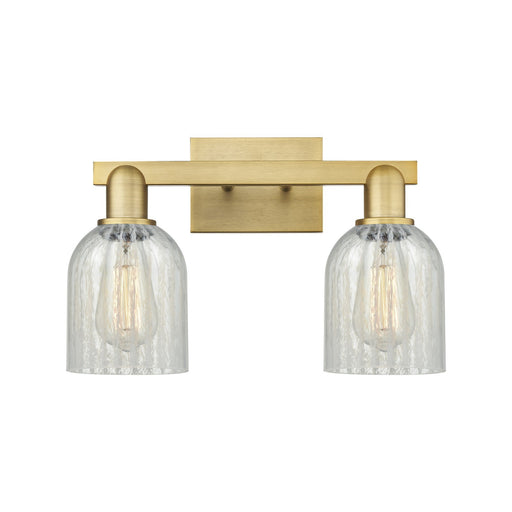 Innovations Caledonia 16in 2-Light Bath Vanity Light | Industrial Brushed Brass and Mouchette Glass | Bathroom Vanity | 16 x 10.75 | Model 716-2W-BB-G2511