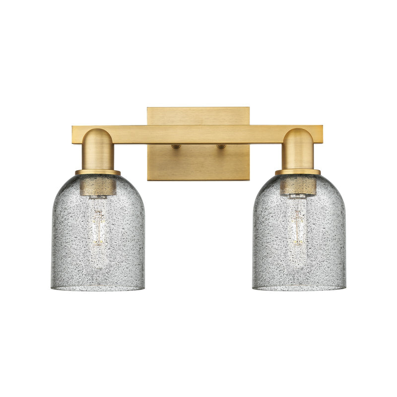 Innovations Caledonia 16in 2-Light Bath Vanity Light | Industrial Brushed Brass and Charcoal Glass | Bathroom Vanity | 16 x 10.75 x | Model 716-2W-BB-G257