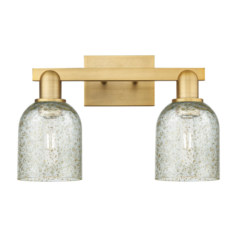 Innovations Caledonia 16in 2-Light Bath Vanity Light | Industrial Brushed Brass Steel and Mica Glass | Bathroom Vanity | 16 x 10.75 | Model 716-2W-BB-G259