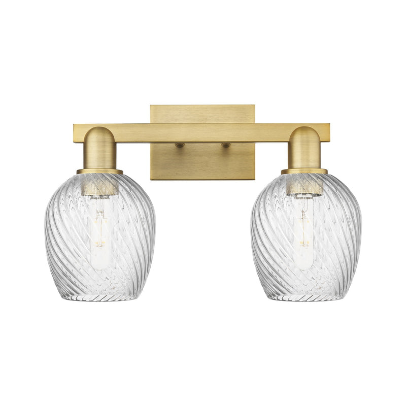 Innovations Salina 2-Light 17in Bath Vanity Light | Industrial Brushed Brass Steel and Clear Spiral Fluted Glass | Bathroom Vanity | Model 716-2W-BB-G292