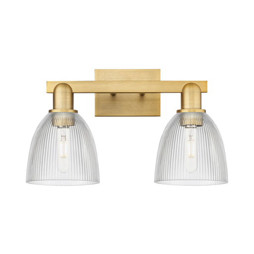Innovations Castile 17in 2-Light Bath Vanity Light | Industrial Brushed Brass Steel and Clear Glass | Bathroom Vanity | 17 x 10.75 | Model 716-2W-BB-G382