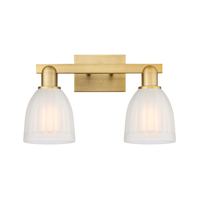 Innovations Brookfield 17in 2-Light Bath Vanity | Brushed Brass Steel and White Frosted Ribbed Glass | Bathroom Vanity & Powder | Model 716-2W-BB-G441