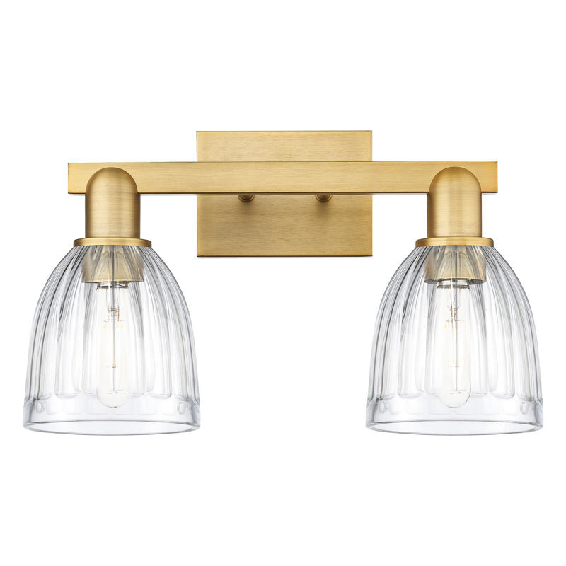 Innovations Brookfield 17in 2-Light Bath Vanity | Industrial Brushed Brass Steel and Clear Ribbed Glass | Bathroom Vanity Light | Model 716-2W-BB-G442