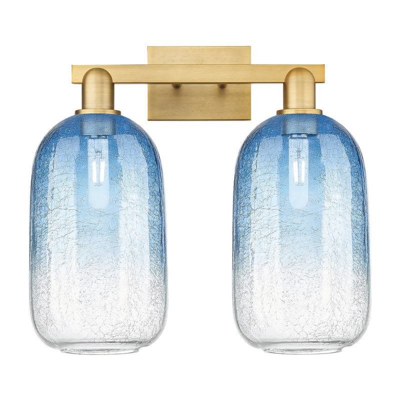 Innovations Brookhaven Cloche 18in 2-Light Bath Vanity Light | Industrial Brushed Brass Steel and Sapphire Blue Glass | Model 716-2W-BB-G482-7SB
