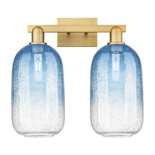 Innovations Brookhaven Cloche 18in 2-Light Bath Vanity Light | Industrial Brushed Brass Steel and Sapphire Blue Glass | Model 716-2W-BB-G482-7SB