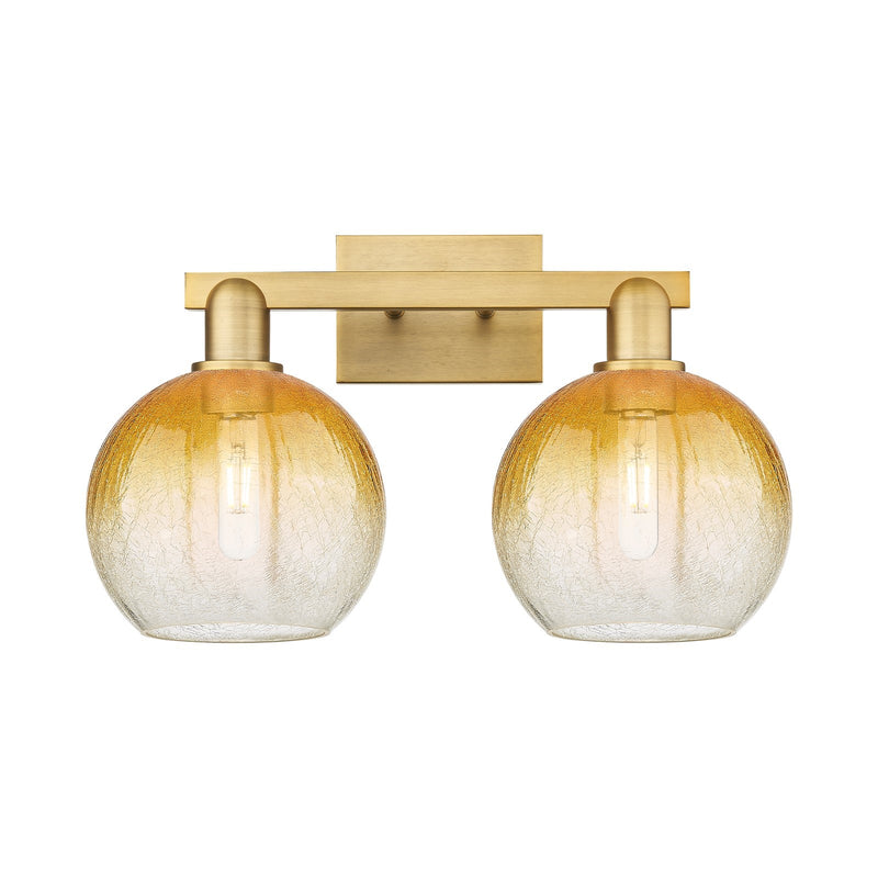 Innovations Brookhaven Globe 19in 2-Light Bath Vanity Light | Industrial Brushed Brass and Amber Glass | Bathroom Vanity | 19 x | Model 716-2W-BB-G483-8AM