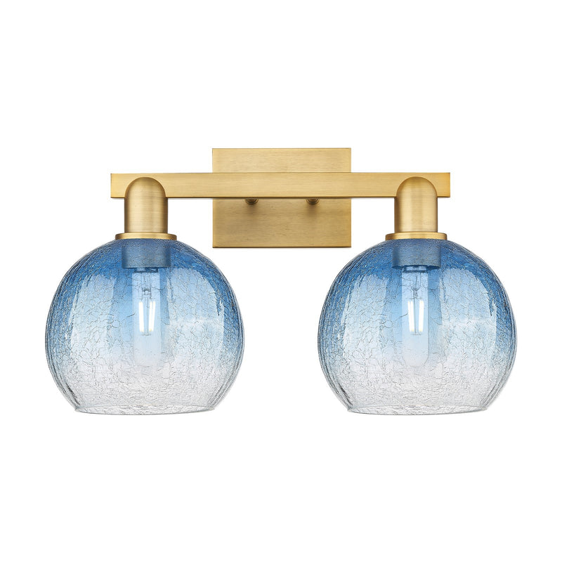 Innovations Brookhaven Globe 19in 2-Light Bath Vanity Light | Industrial Brushed Brass and Sapphire Blue Glass | Entryway & | Model 716-2W-BB-G483-8SB