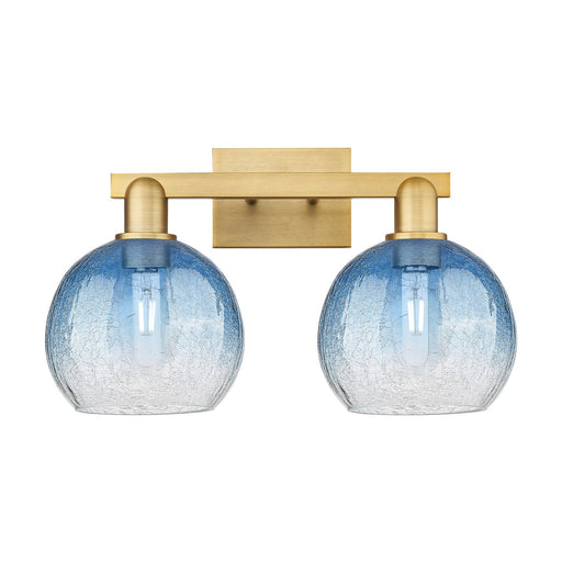 Innovations Brookhaven Globe 19in 2-Light Bath Vanity Light | Industrial Brushed Brass and Sapphire Blue Glass | Entryway & | Model 716-2W-BB-G483-8SB