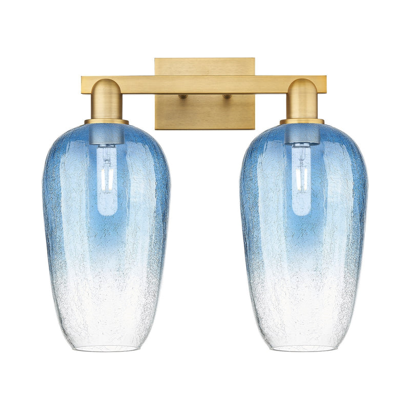 Innovations Brookhaven Flute 18in 2-Light Bath Vanity Light | Industrial Brushed Brass and Sapphire Blue Glass | Bathroom | Model 716-2W-BB-G484-7SB