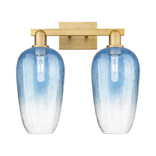 Innovations Brookhaven Flute 18in 2-Light Bath Vanity Light | Industrial Brushed Brass and Sapphire Blue Glass | Bathroom | Model 716-2W-BB-G484-7SB