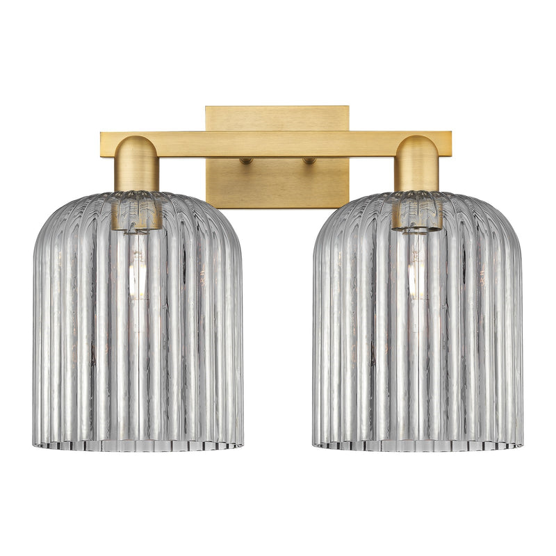 Innovations Bridal Veil 19in 2-Light Bath Vanity | Industrial Brushed Brass Steel and Light Smoke Ribbed Glass | Bathroom | Model 716-2W-BB-G559-8SM