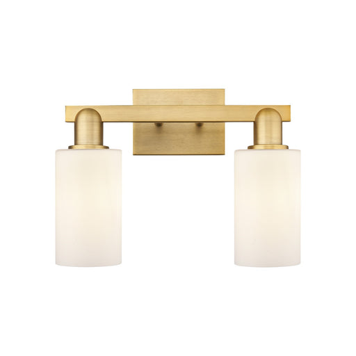 Innovations Clymer 15in 2-Light Bath Vanity Light | Industrial Brushed Brass and Matte White Glass | Bathroom Vanity | 14.88 x | Model 716-2W-BB-G801