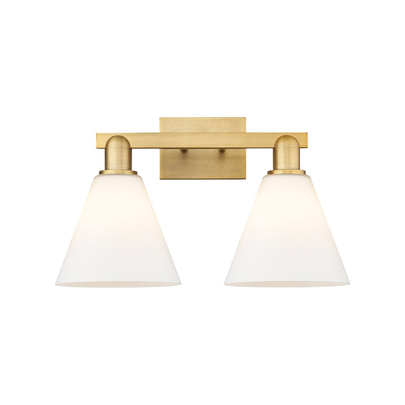 Innovations Berkshire Glass 19in 2-Light Bath Vanity | Industrial Brushed Brass and Matte White Glass | Bathroom Vanity & Powder | Model 716-2W-BB-GBC-81