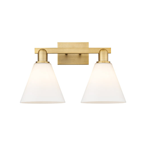 Innovations Berkshire Glass 19in 2-Light Bath Vanity | Industrial Brushed Brass and Matte White Glass | Bathroom Vanity & Powder | Model 716-2W-BB-GBC-81
