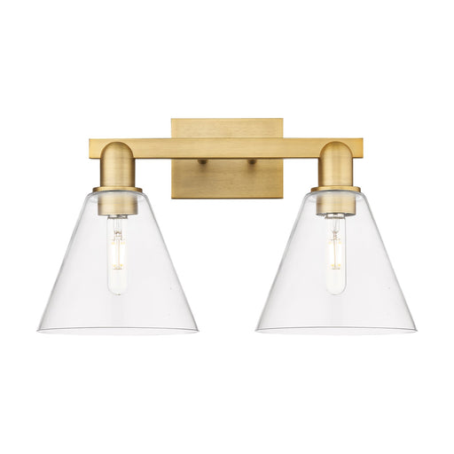 Innovations Berkshire Glass 19in 2-Light Bath Vanity | Industrial Brushed Brass and Clear Glass | Bathroom Vanity Light | 19 x | Model 716-2W-BB-GBC-82