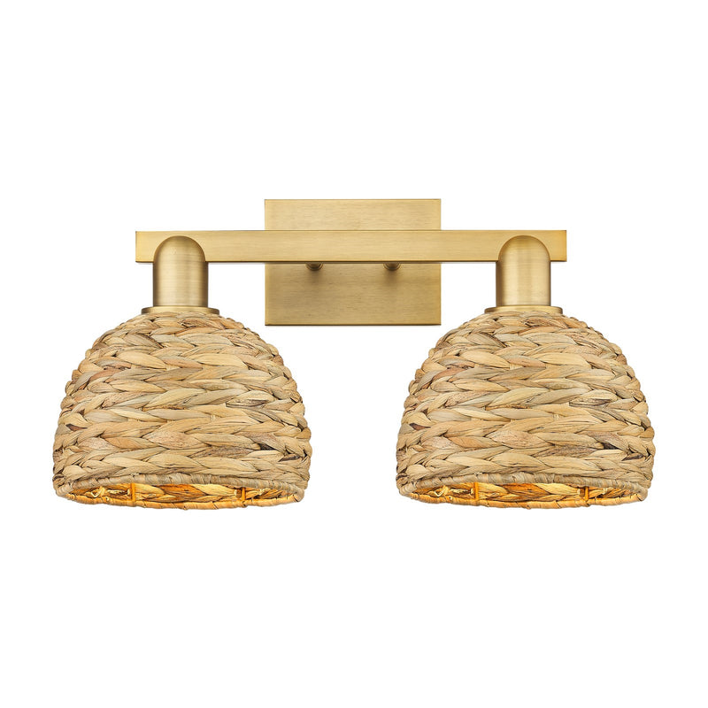 Innovations Woven Rattan 19in 2-Light Bath Vanity | Industrial Brushed Brass and Natural Fiber Dome Shade | Bathroom Vanity | Model 716-2W-BB-RBD-8-NAT