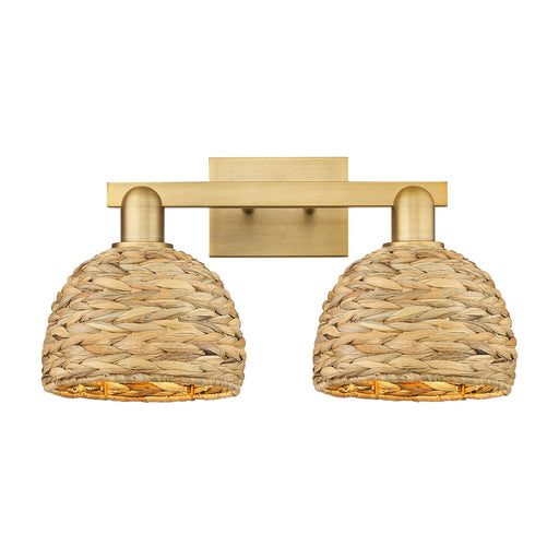 Innovations Woven Rattan 19in 2-Light Bath Vanity | Industrial Brushed Brass and Natural Fiber Dome Shade | Bathroom Vanity | Model 716-2W-BB-RBD-8-NAT