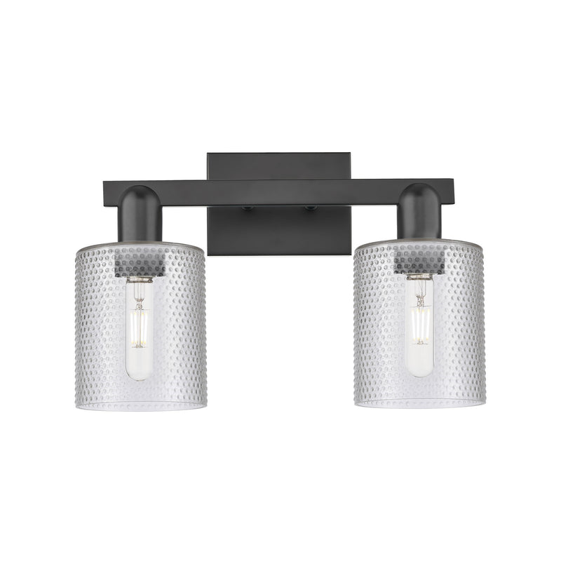 Innovations Cobbleskill 16in 2-Light Bath Vanity Light | Industrial Matte Black Steel and Clear Glass | Bathroom Vanity | 16 x | Model 716-2W-BK-G112