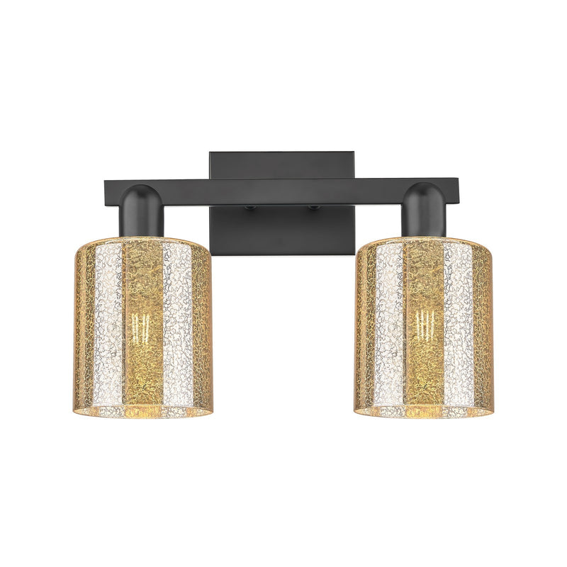 Innovations Cobbleskill 16in 2-Light Bath Vanity Light | Industrial Matte Black Steel and Mercury Glass | Bathroom Vanity | 16 x | Model 716-2W-BK-G116