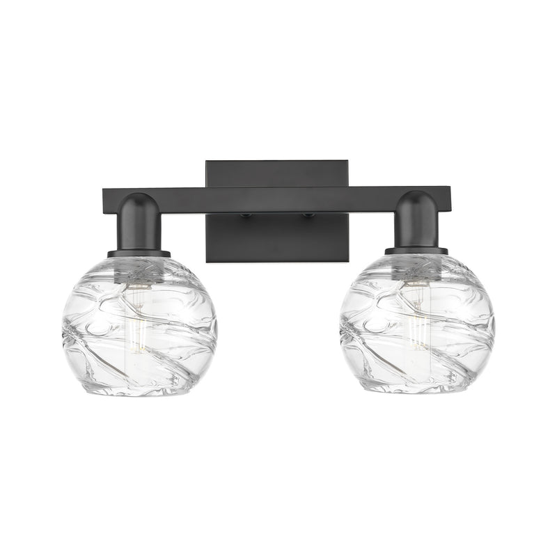 Innovations Athens Deco Swirl 16.88in 2-Light Bath Vanity | Industrial Matte Black Steel and Clear Glass | Bathroom & Powder | Model 716-2W-BK-G1213-6CL