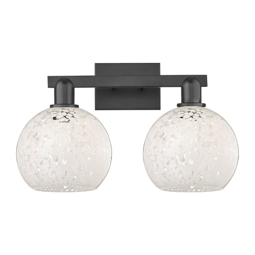 Innovations Lighting White Mouchette 19in 2-Light Bath Vanity | Industrial Matte Black Steel and White Glass Globe Shades | Model 716-2W-BK-G1216-8WM