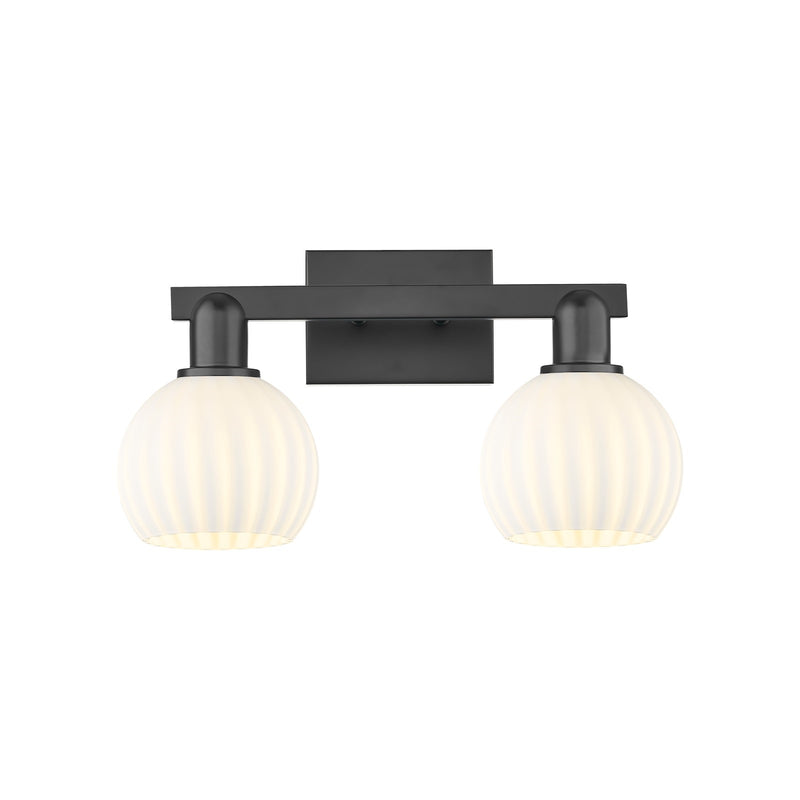 Innovations Lighting White Venetian 17in 2-Light Bath Vanity | Industrial Matte Black and White Venetian Glass | Bathroom | Model 716-2W-BK-G1217-6WV