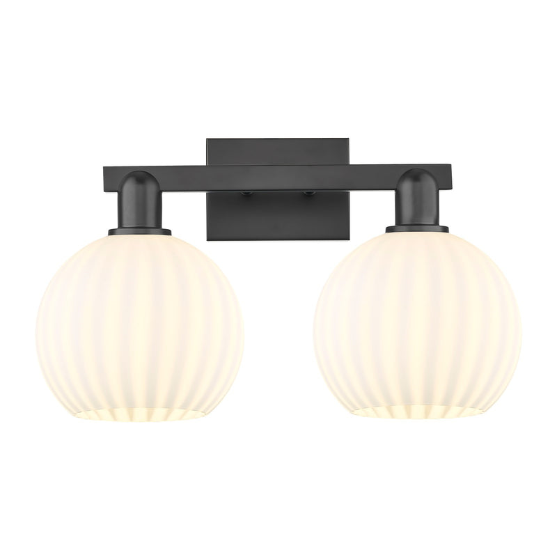 Innovations Lighting White Venetian 19in 2-Light Bath Vanity | Industrial Matte Black Steel and White Venetian Glass | Model 716-2W-BK-G1217-8WV