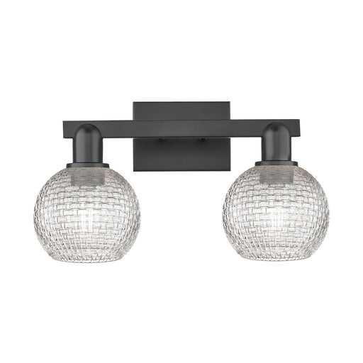 Innovations Athens 17in 2-Light Bath Vanity Light | Industrial Matte Black Steel and Clear Basket Weave Glass | Bathroom | Model 716-2W-BK-G122C-6CL