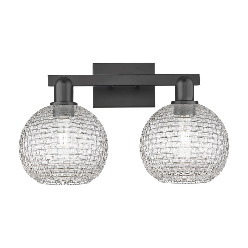 Innovations Athens 19in 2-Light Bath Vanity Light | Industrial Matte Black Steel and Clear Basket Weave Glass | Bathroom | Model 716-2W-BK-G122C-8CL
