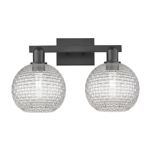 Innovations Athens 19in 2-Light Bath Vanity Light | Industrial Matte Black Steel and Clear Basket Weave Glass | Bathroom | Model 716-2W-BK-G122C-8CL