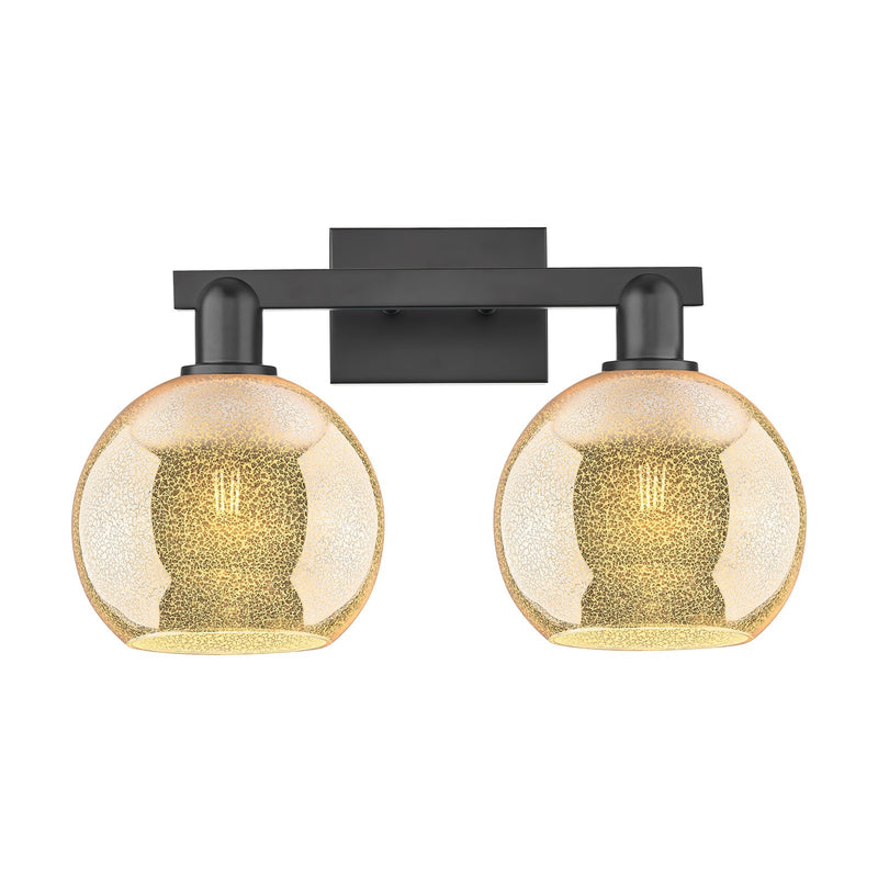 Innovations Athens 19in 2-Light Bath Vanity Light | Industrial Matte Black Steel and Mercury Glass | Bathroom Vanity | 19 x 11.75 | Model 716-2W-BK-G128-8