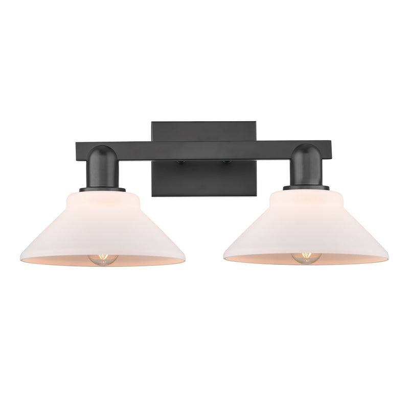Innovations Orwell 19in 2-Light Bath Vanity Light | Industrial Matte Black Steel and Matte White Glass | Bathroom & Entryway | Model 716-2W-BK-G131
